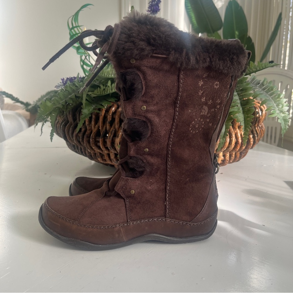 The North Face Abby Boots Sz 7 Winter Leather Suede Shearling Primaloft 200G EUC